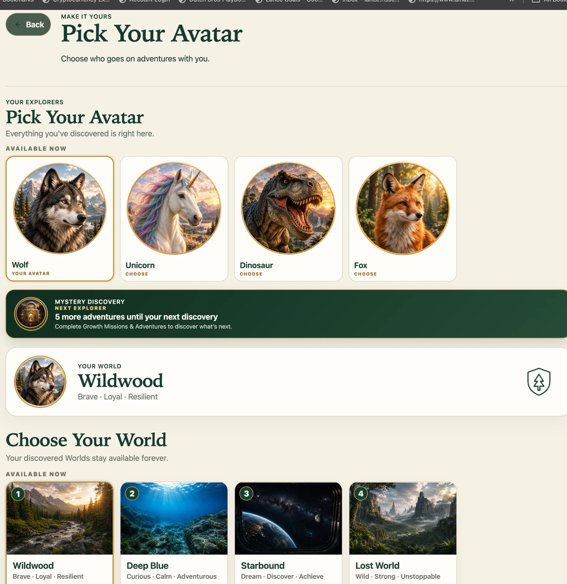 Real Oak & Arrow Explorer and World selection screen